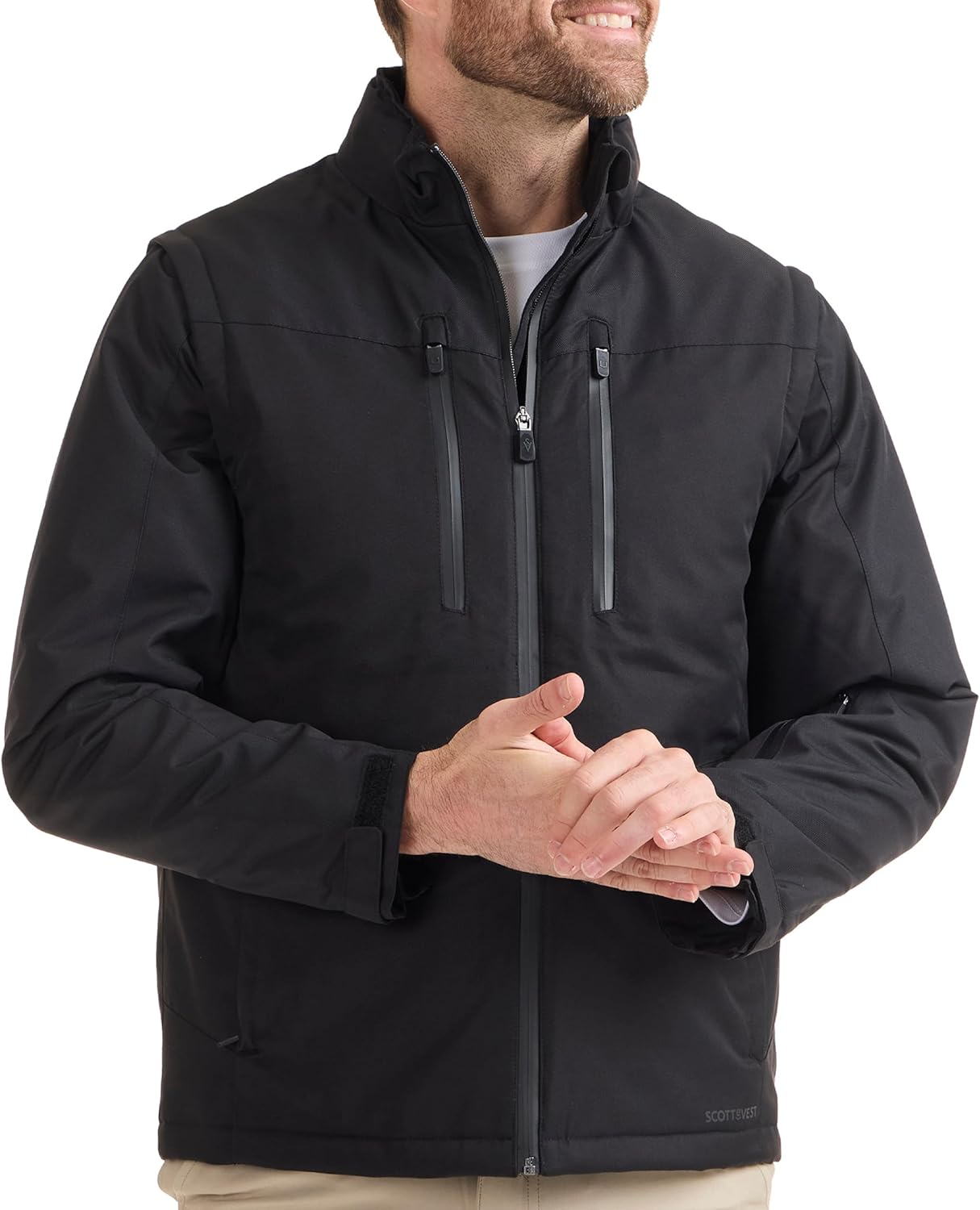 SCOTTeVEST Evorev Jacket for Men - 34 Hidden Pockets - RFID Protection, Removable Sleeves - Water Repellent Jacket for Travel