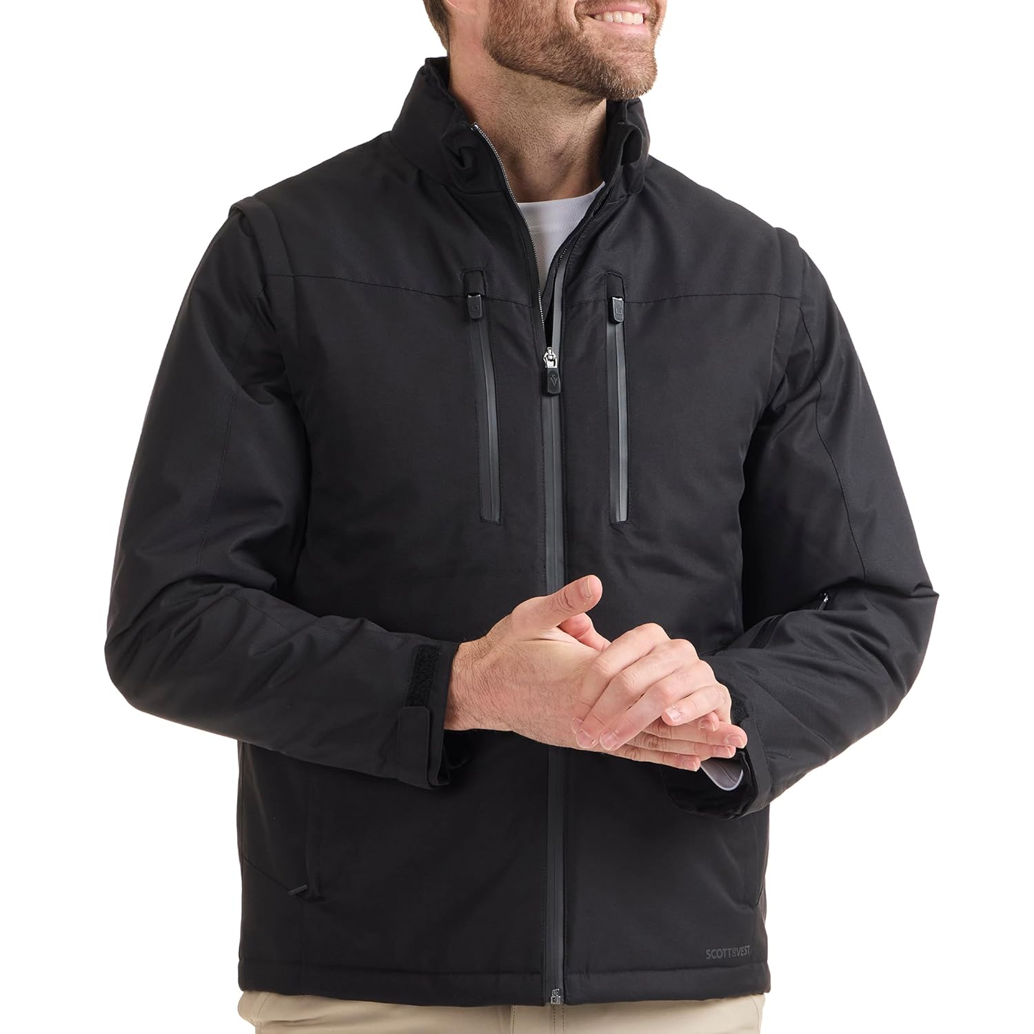 SCOTTeVEST Evorev Jacket for Men - 34 Hidden Pockets - RFID Protection Removable Sleeves - Water Repellent Jacket