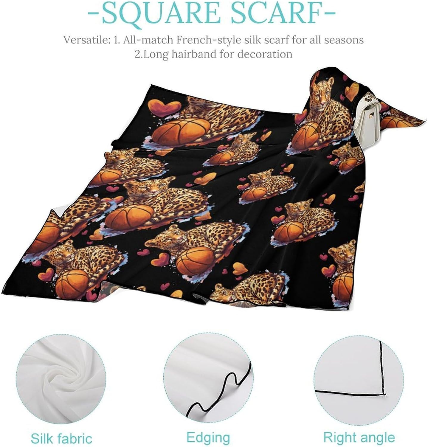 Funny Leopard Basketball Bandana Fashion Head Scarf Square Silk Scarf Print Neck Hair Scarfs for Women Men Gifts