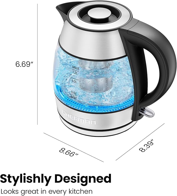 Tetera Eléctrica Chefman 1.2L 1500W Infusor de Té Acero Inoxidable miniatura 3
