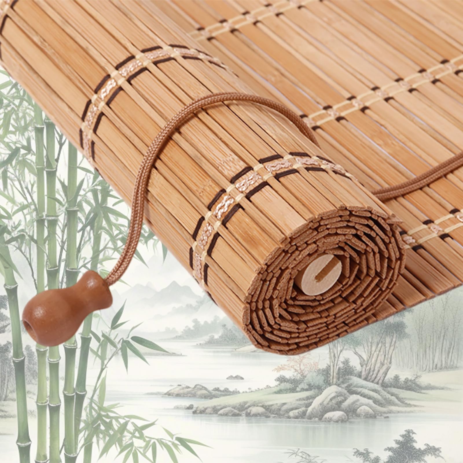 Retro Bamboo Roller Blinds, Natural Wood Window Shades Blinds Anti-UV Dustproof Decorative Curtain, Screen Partition Blind, for Indoor/Outdoor/Garden — image 1