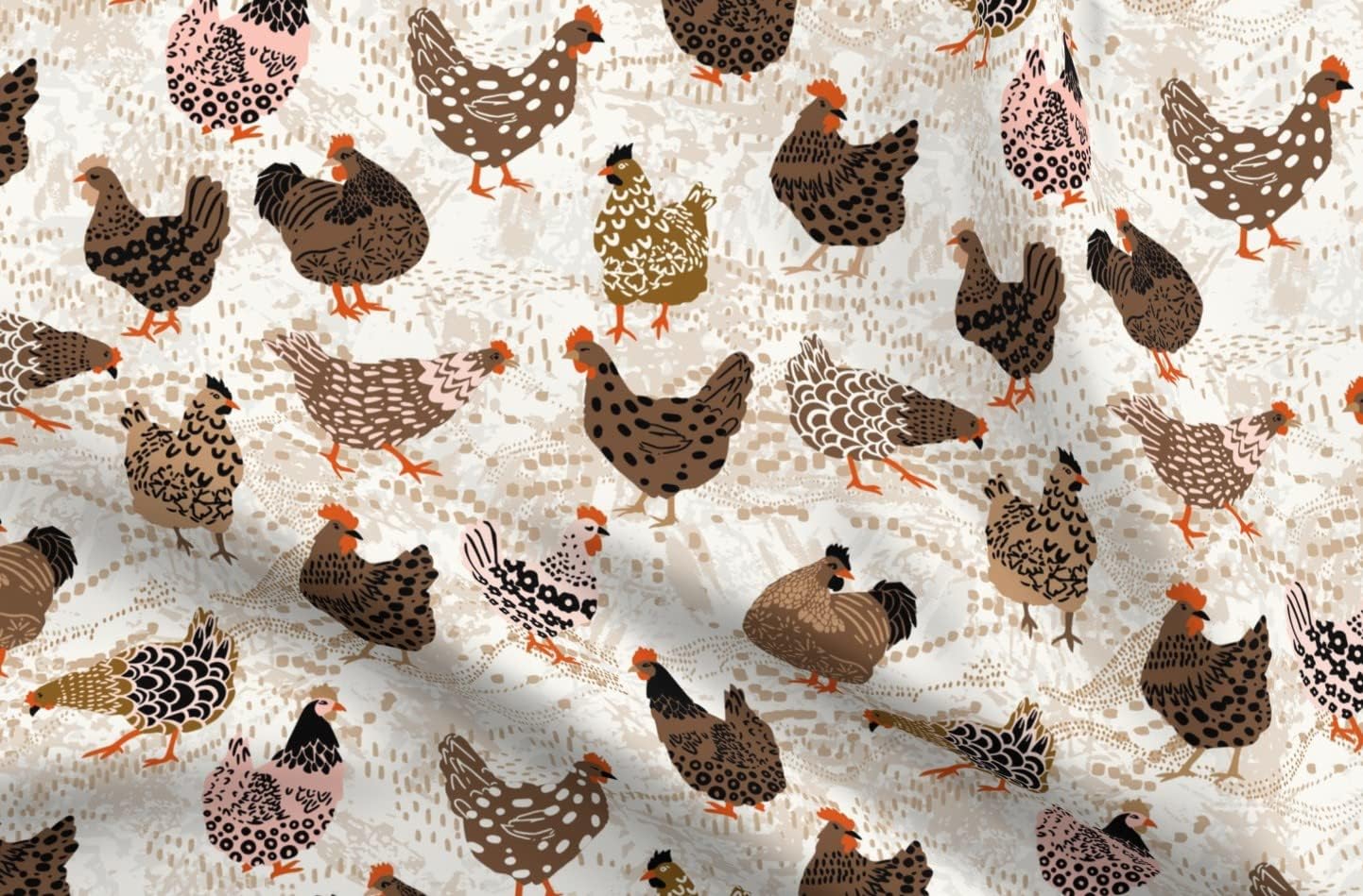 Spoonflower Fabric - Farmhouse Hens Barnyard Earth Tones Neutral Chickens Shabby Chic Printed on Upholstery Velvet Fabric Fat Quarter - Upholstery Home Decor Bottomweight Apparel