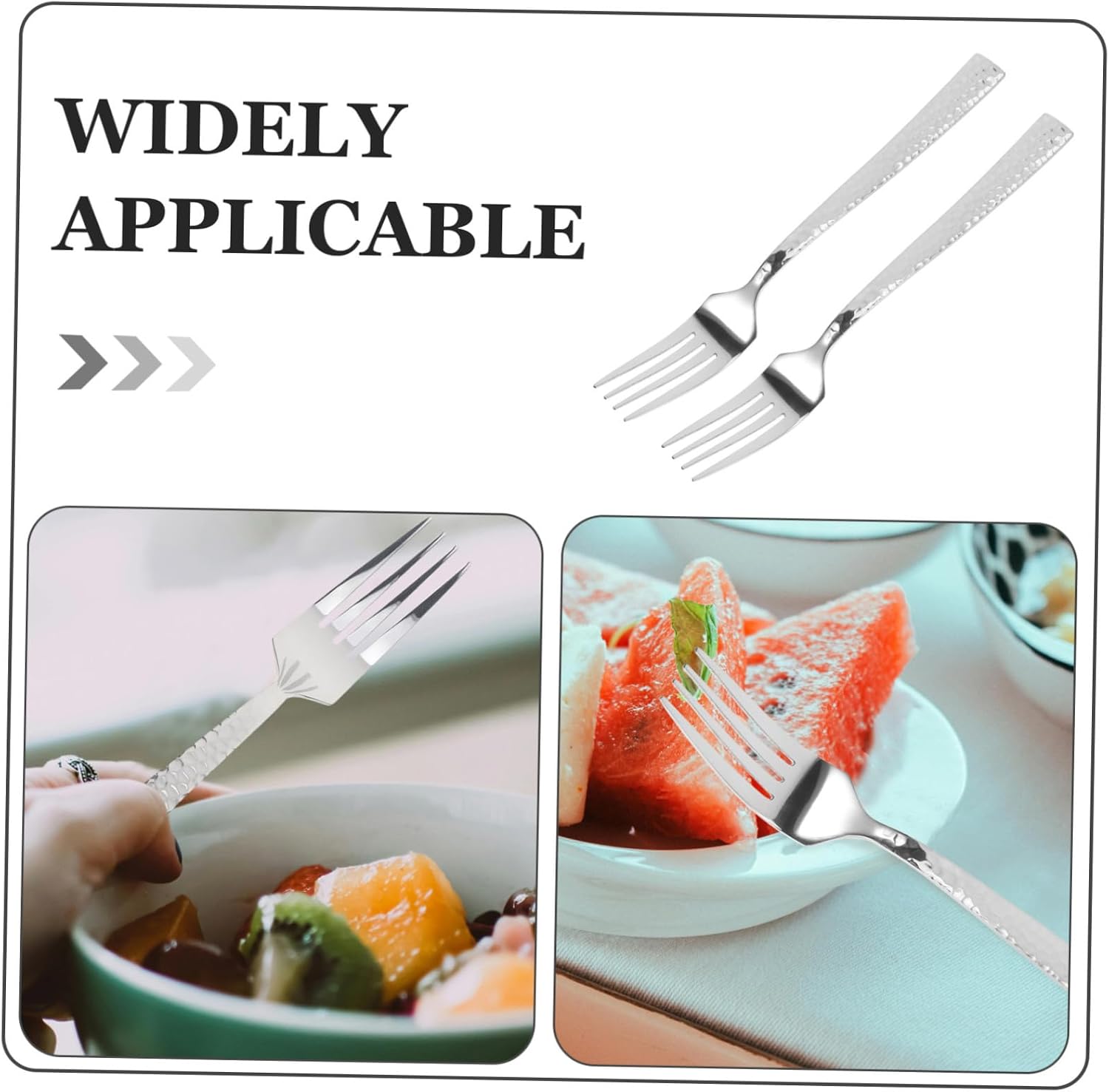 2pcs Stainless Steel Hammered Dinner Forks Long Handles