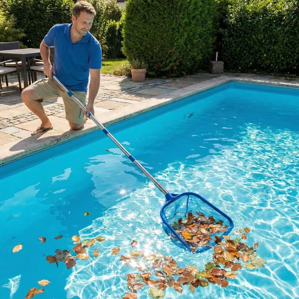 Epuisette Piscine avec Manche Telescopique 225cm, Brosse et Chiffon Nettoyage