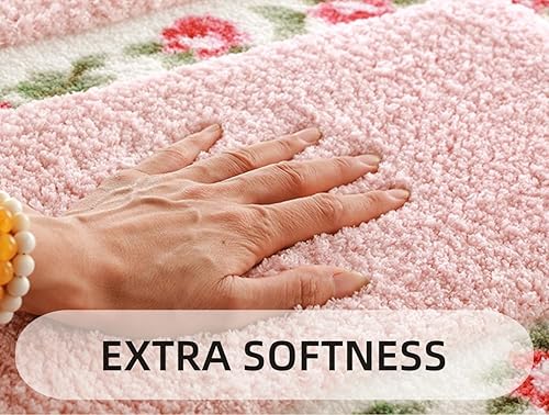 Miniatura 4 de QMEAKMONY Alfombras de baño románticas con diseño de rosas, suaves, absorbentes, antideslizantes, tapete de entrada (rosa, 16 x 24 pulgadas)