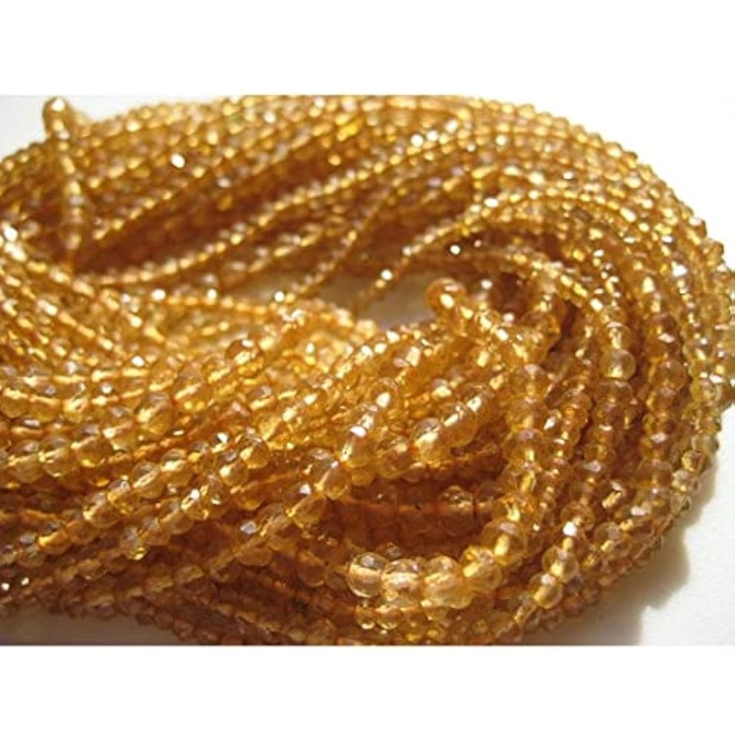 Perles citrine 4mm quartz rondelle facetté lot 5 rangs 14 pouces pour création bijoux
