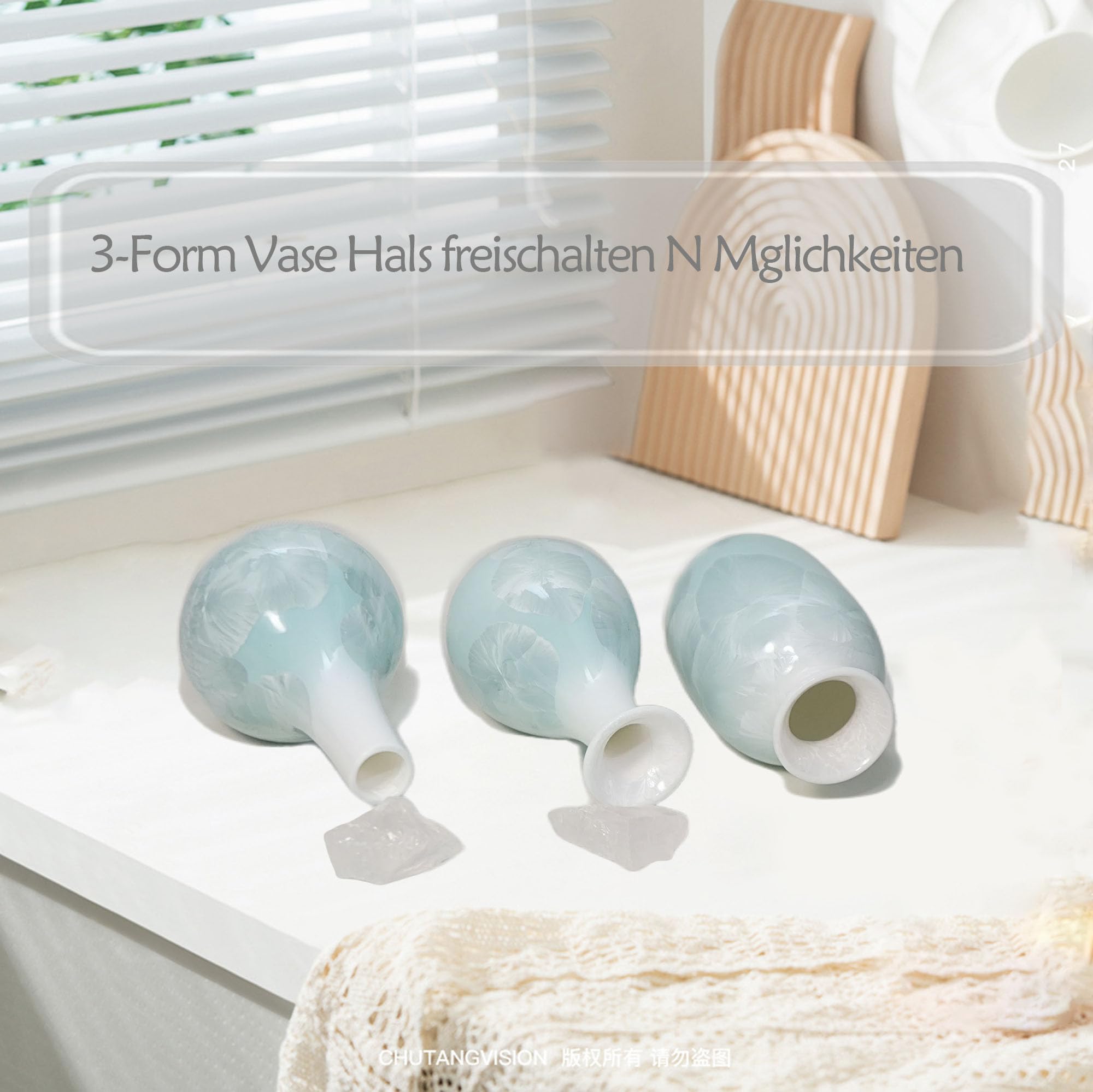Lot De 3 Petits Vases En Céramique Bleu-Vert - Décoration Minimaliste, Pour Petits Bouquets Ou Objet D'Art - Maison, Bureau