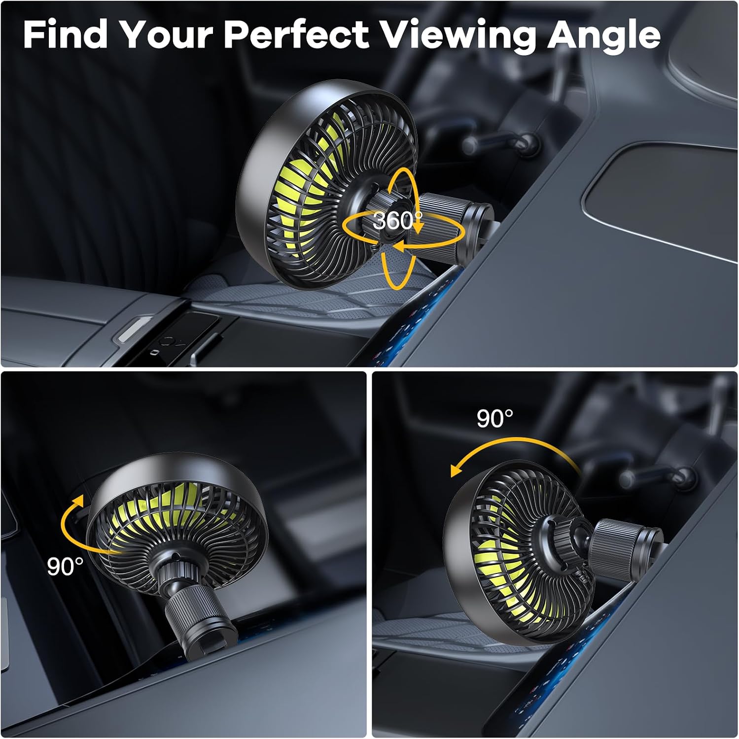 Car Vent Fan USB Powered, Portable Clip Fan for car air vent with Powerful 3 Speeds, Quiet Brushless Motor 360 Rotatable, Mini Cooling Air Fans with Circulation for Vehicle, SUV, Truck, Van, RV