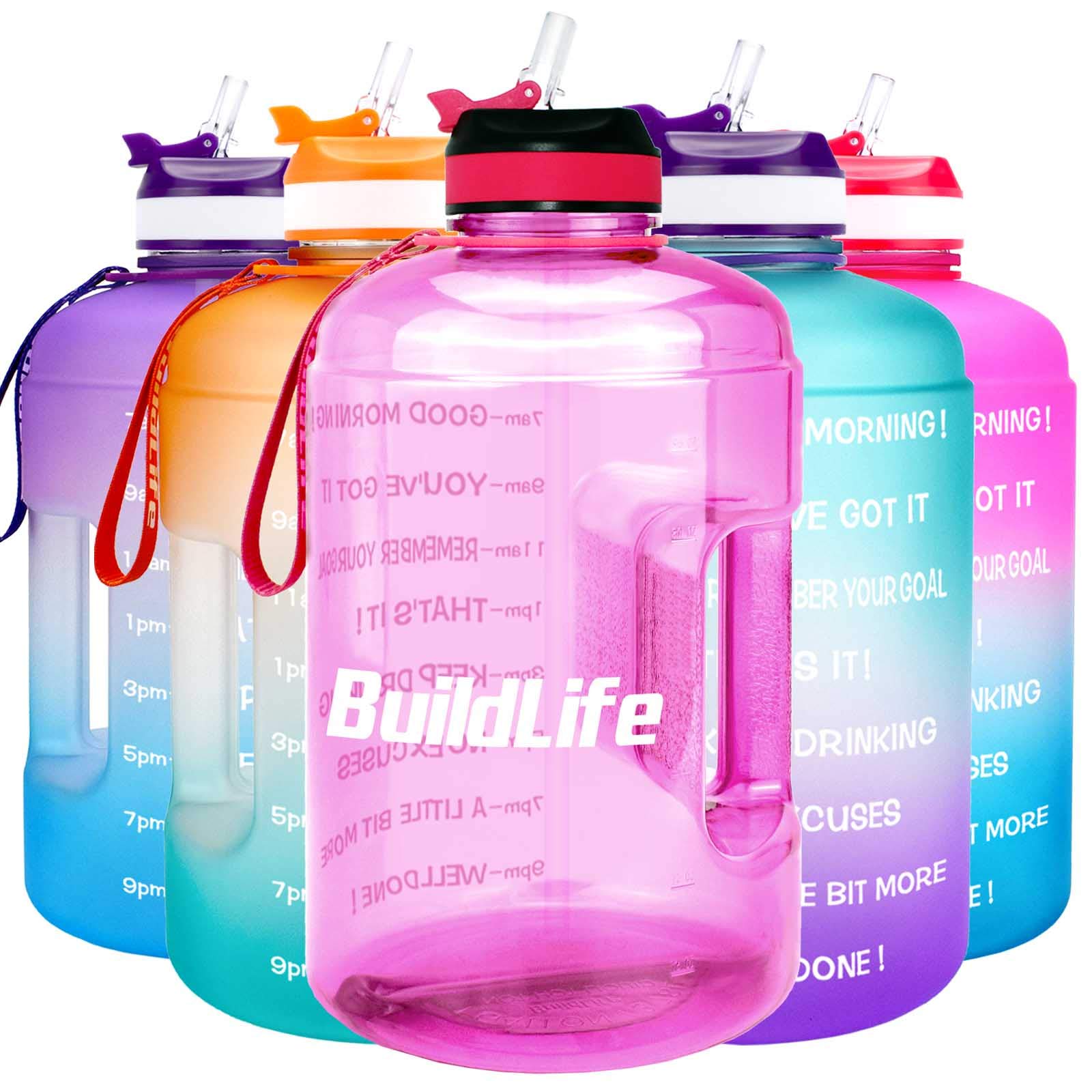 BuildLife (ビルドライフ) ハーフガロンウォーターボトル 毎日飲む時間マーク付き BPAフリー 再利用可能 ジム スポーツ アウトドア 大容量 (ライトピンク 765オンス)