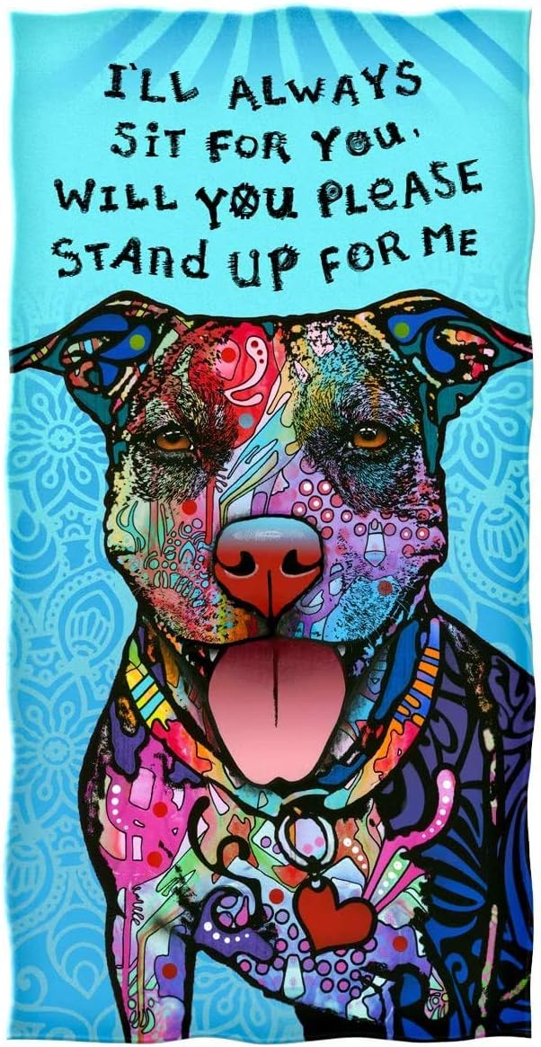 Dawhud Direct Colorful Dog Beach Towel for Women, Girls, Kids, Men - 30" x 60" Super Soft Plush Cotton Towel with Dean Russo Pit Bull Pattern
