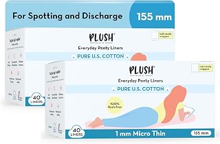 Plush Ultra Thin Panty Liners For Women Daily Use, 40 Liners 155mm - Pack of 2 | Pure US Cotton Liner Pads For Rash Free P... Price In India