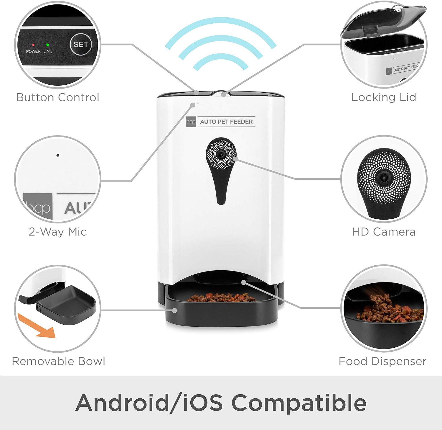 Best Choice Products Smart Automatic Pet Feeder w/HD Camera, Wi-Fi Enabled Smartphone App, Portion Control, 4.5L Food Capacity, 2-Way Audio Voice Recorder Microphone, White, for Cats and Dogs