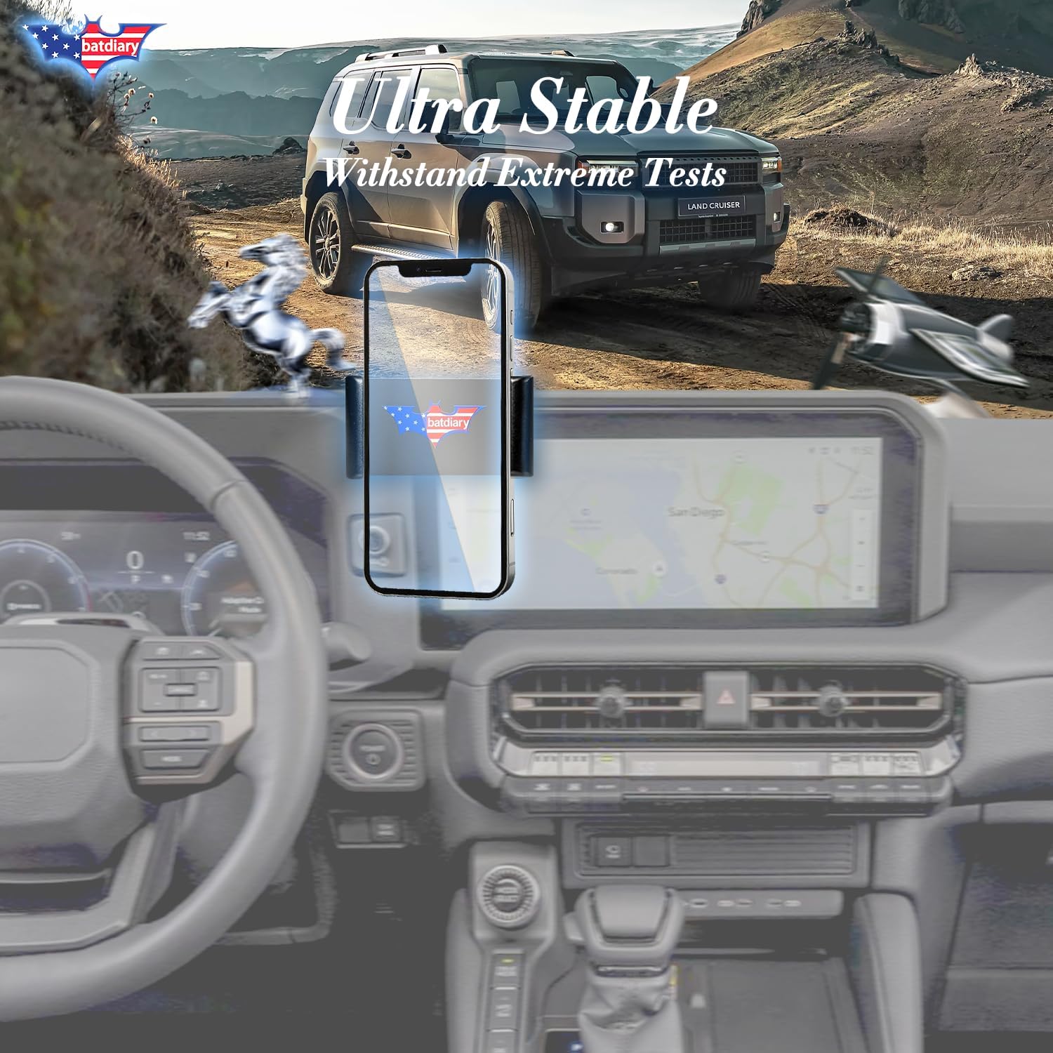 Land Cruiser 250 Phone Mount for Toyota Land Cruiser 250 2024-2025 Accessories|Aluminum Telescopic Phone Holder|Thick Case Friendly Car Mount for iPhone 16/15 Pro Max, Galaxy S24