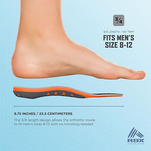 Miniatura 3 de RBX Plantillas Ortho para fascitis plantar, tamaño 34 para hombres (naranja)