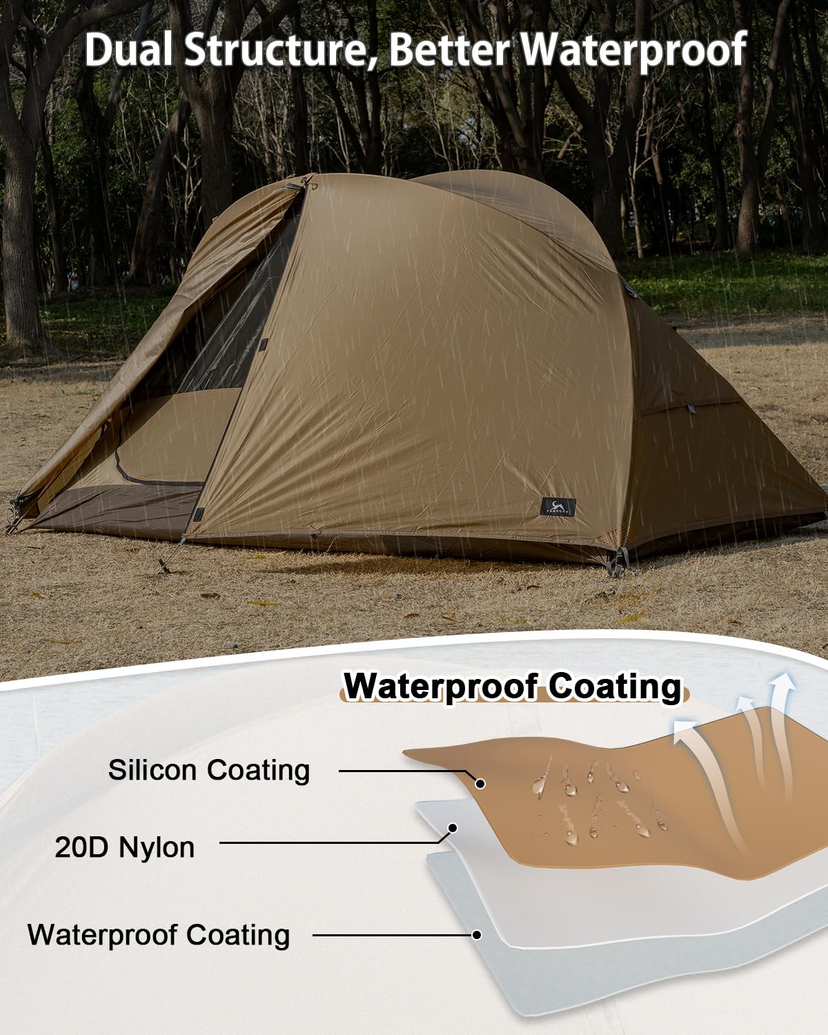 TOMOUNT - Tenda ultraleggera per 1 persona, in nylon, misura piccola, 4 stagioni, impermeabile e antivento, tenda a cupola compatta per escursioni, campeggio, attività all'aperto