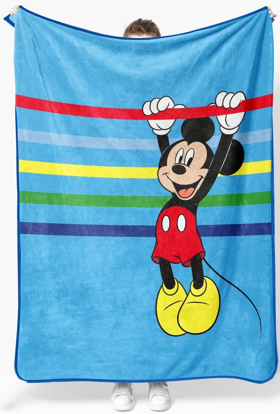 Sunny Side Up Disney Mickey Mouse Plush Throw Blanket - Measures 46 x 60 Inches - Super Soft & Cozy Stripes Fleece Kids Bedding
