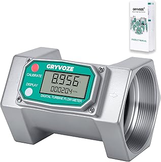 GRYVOZE 3 inch Turbine Flow Meter, 21-264 GPM Inline Flowmeter, 180° LCD Display, High Accuracy NPT Counter for Diesel, Gasoline & Water (5 Units: Gal, QTS, PTS, L, m³)