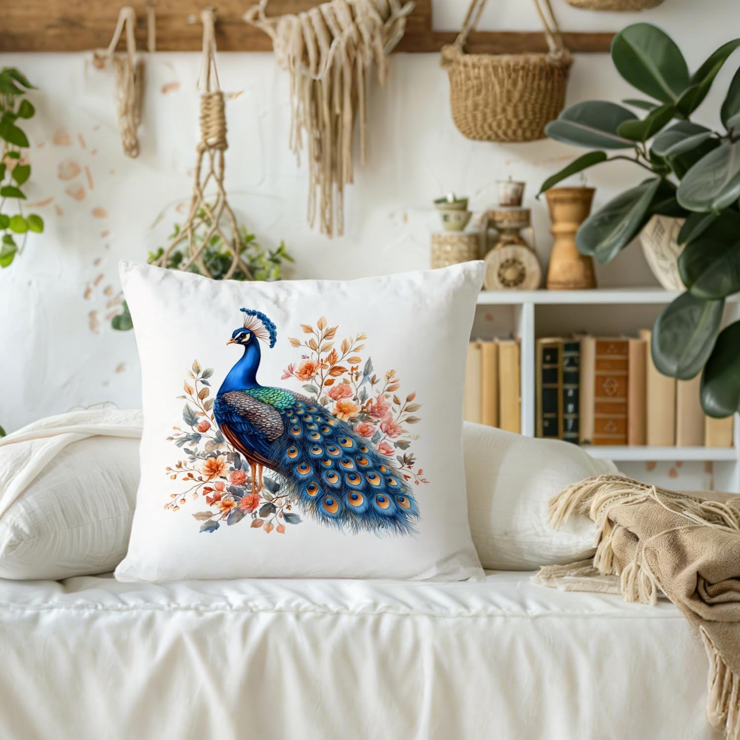 Colorful Peacock Pillow Covers 18x18, Gifts for Peacock Lovers, Floral Animal Decorative Throw Pillow Covers for Home Bedroom Living Room - Image 4