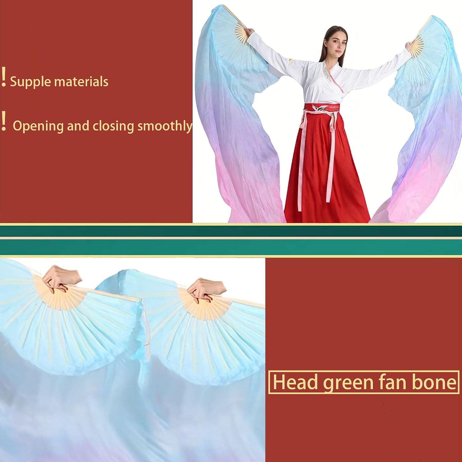 4 Pairs Faux Silk Belly Dance Bamboo Fans - Multi-Gradient 150cm Foldable Dance Props, Lightweight Handmade Left/Right Design for Halloween/Competition/Stage