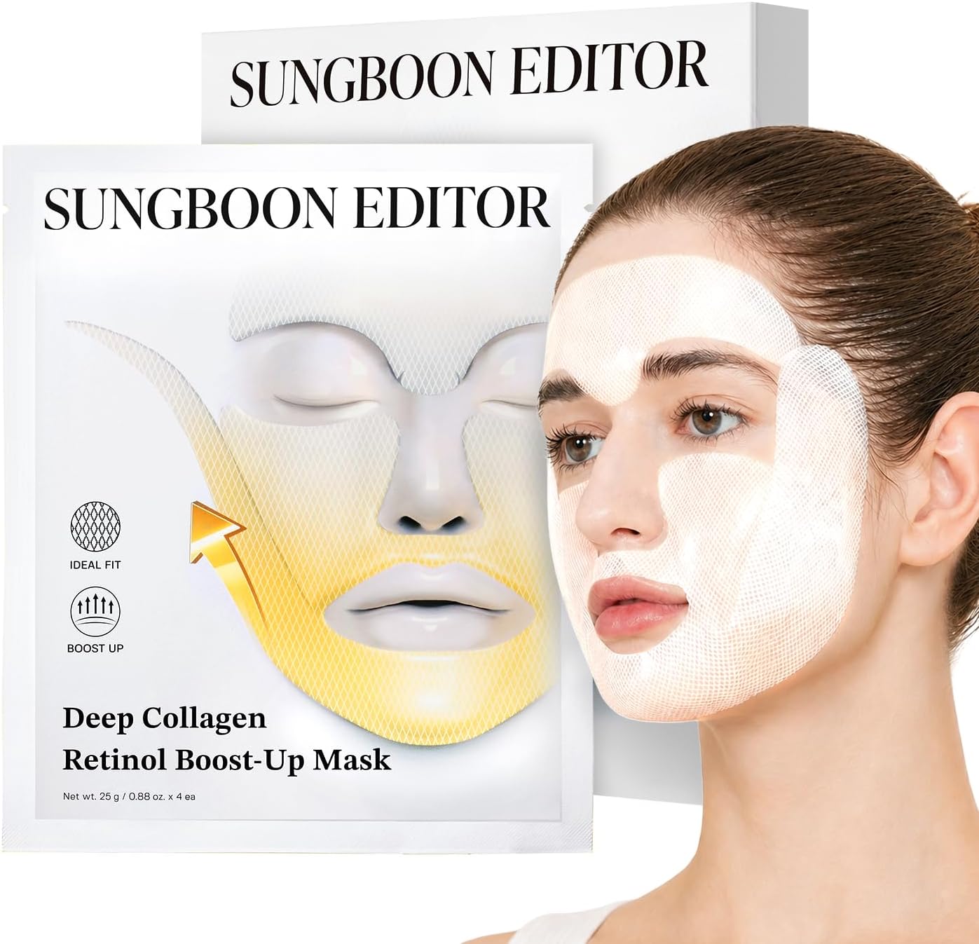SUNGBOON EDITOR Deep Collagen Retinol Tension Boost Up Mask | Retinol & Volufiline | Firm-Looking, Smooth Appearance Care Mask | Face & Neck Care | Korean Skincare, 25g x 4ea