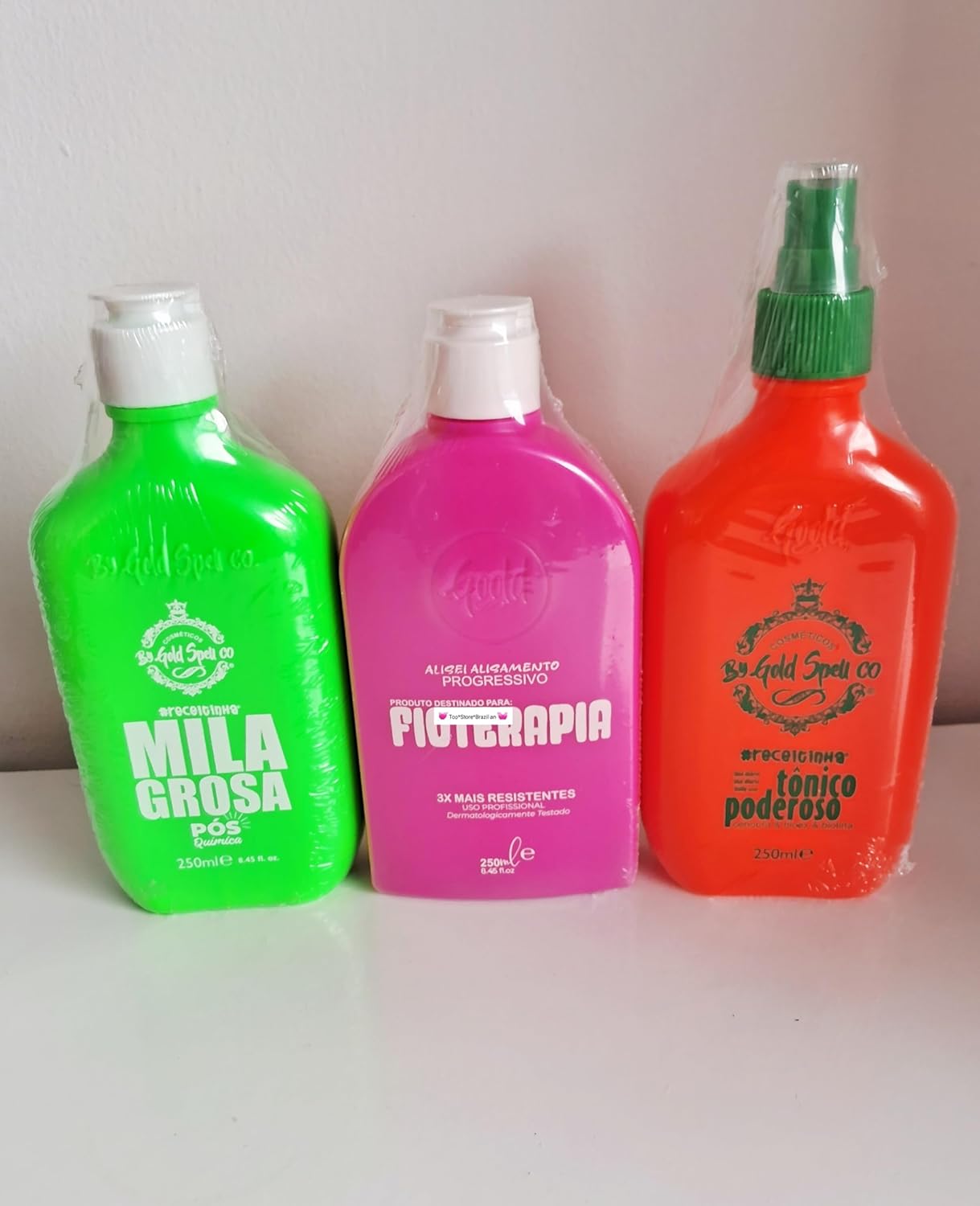 Kit Gold Spell / Progressive Everk Nova Fioter@pia + Hair Reconstruction + Powerful Tonic / Treatment Kit with Brazilian Keratin - Three 250ml/8.45 fl.oz items / Gold Spell / Official Seller