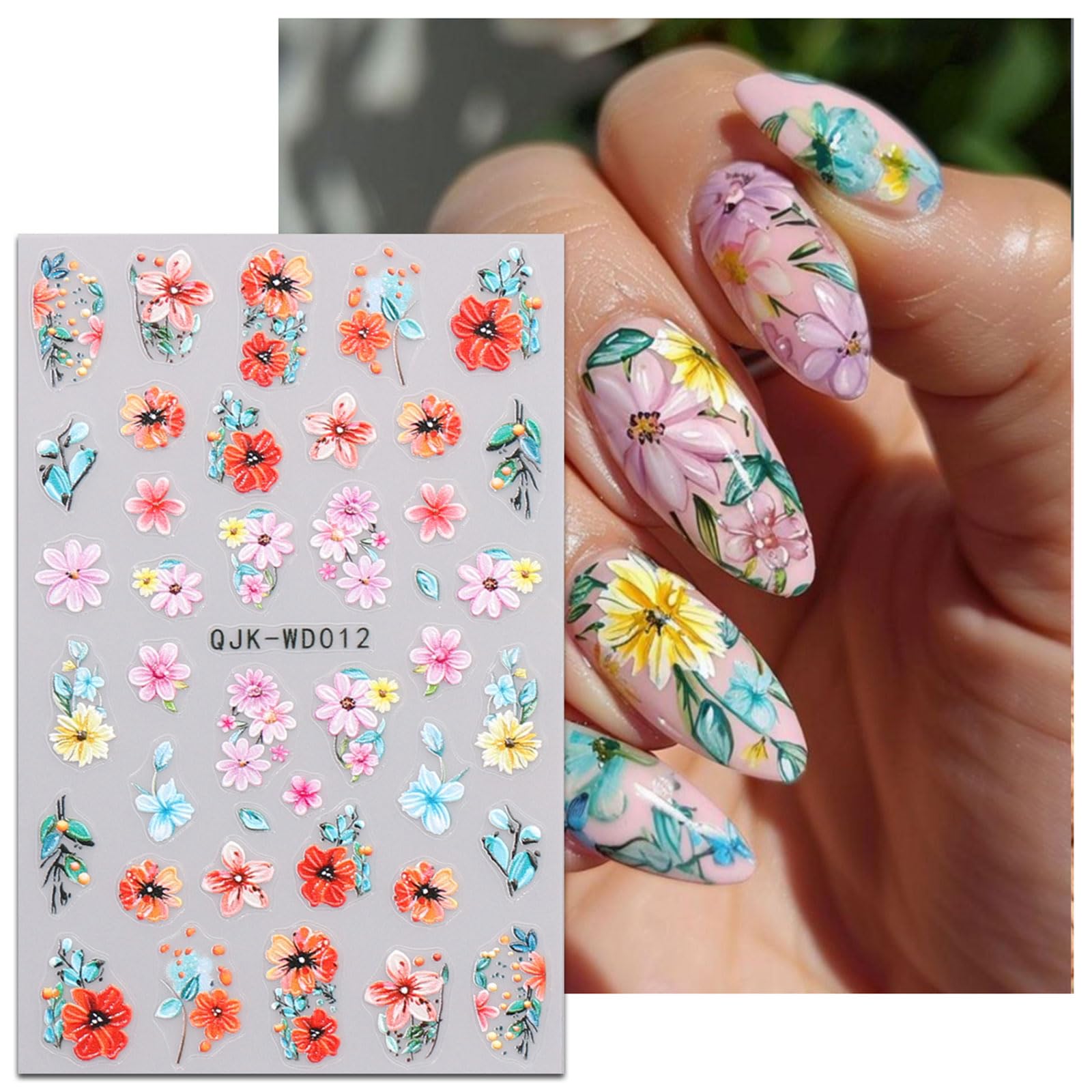 Nagelsticker Blumen – 6 Blätter, Selbstklebend, Für DIY Nageldesign