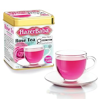 Hazer Baba Instant Drink Mix with Rose Flavor, Tin Box, 4.4 oz Pack of 1, Fruity Natural Powder, Quick Hot or Cold, Water Enhancer, Juice, Smoothie, Vegan, Halal, Kosher,