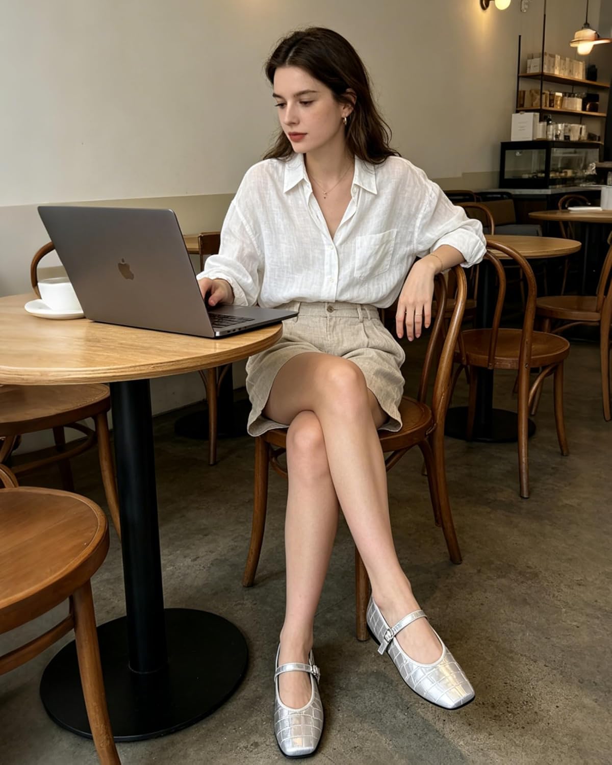 Womens Mary Jane Flats Square Toe Ballet Flats Leather Comfortable Casual Dressy Shoes with Adjustable Ankle Strap