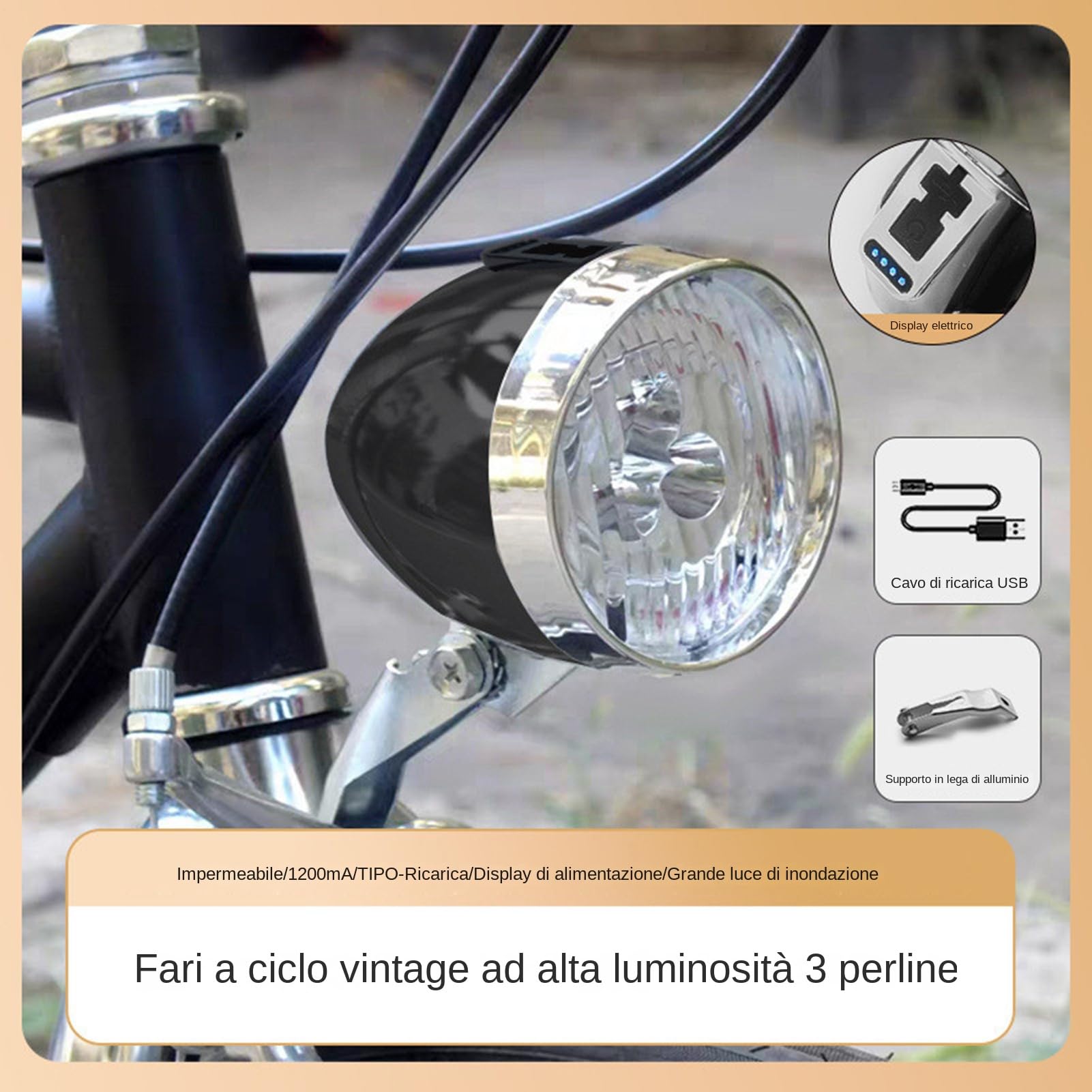 Luce Per Bicicletta, Ricaricabile Tramite USB, Luci Bici Kit, Luci Bicicletta LED LED Bici Super Luminoso Faro Ricaricabile USB Con 3 Lampadine A Per Guida Notturna