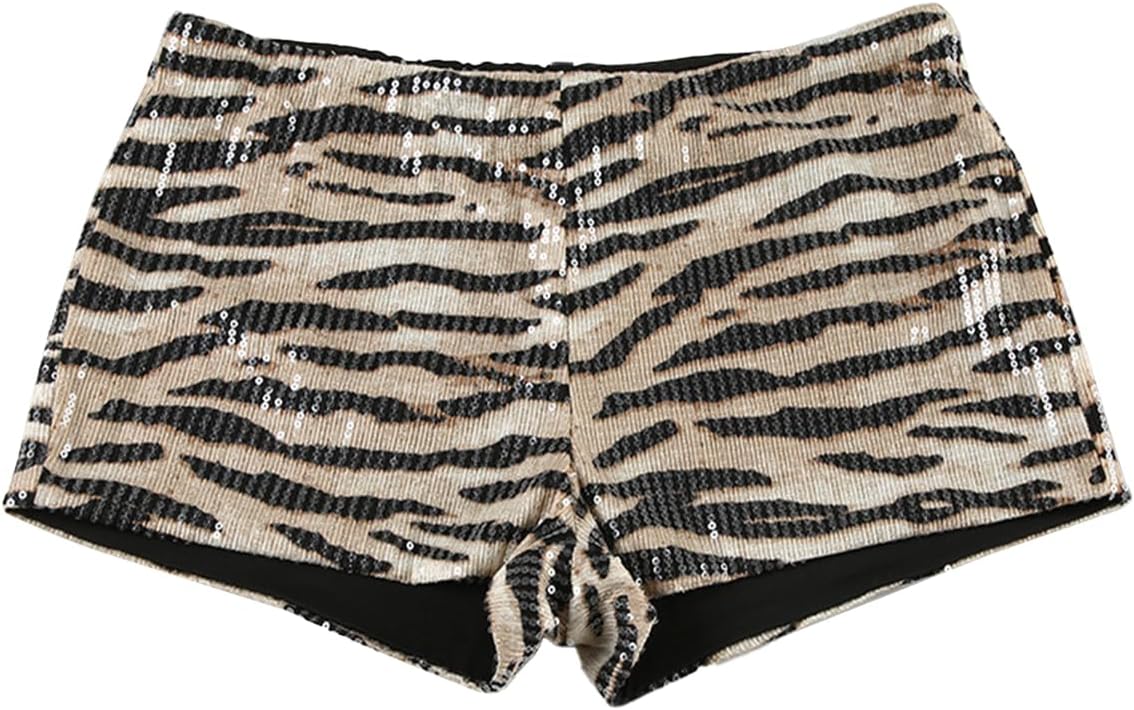 KIRJAUDU Women's Leopard Print Sequin Shorts Low Rise Sexy Rave Club Party Hot Pants - Image 2