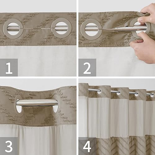 Miniatura 5 de Juego de cortina de ducha bohemia sin gancho con forro de tela a presión, 71 pulgadas de ancho x 74 pulgadas de alto (72 pulgadas), cortinas de