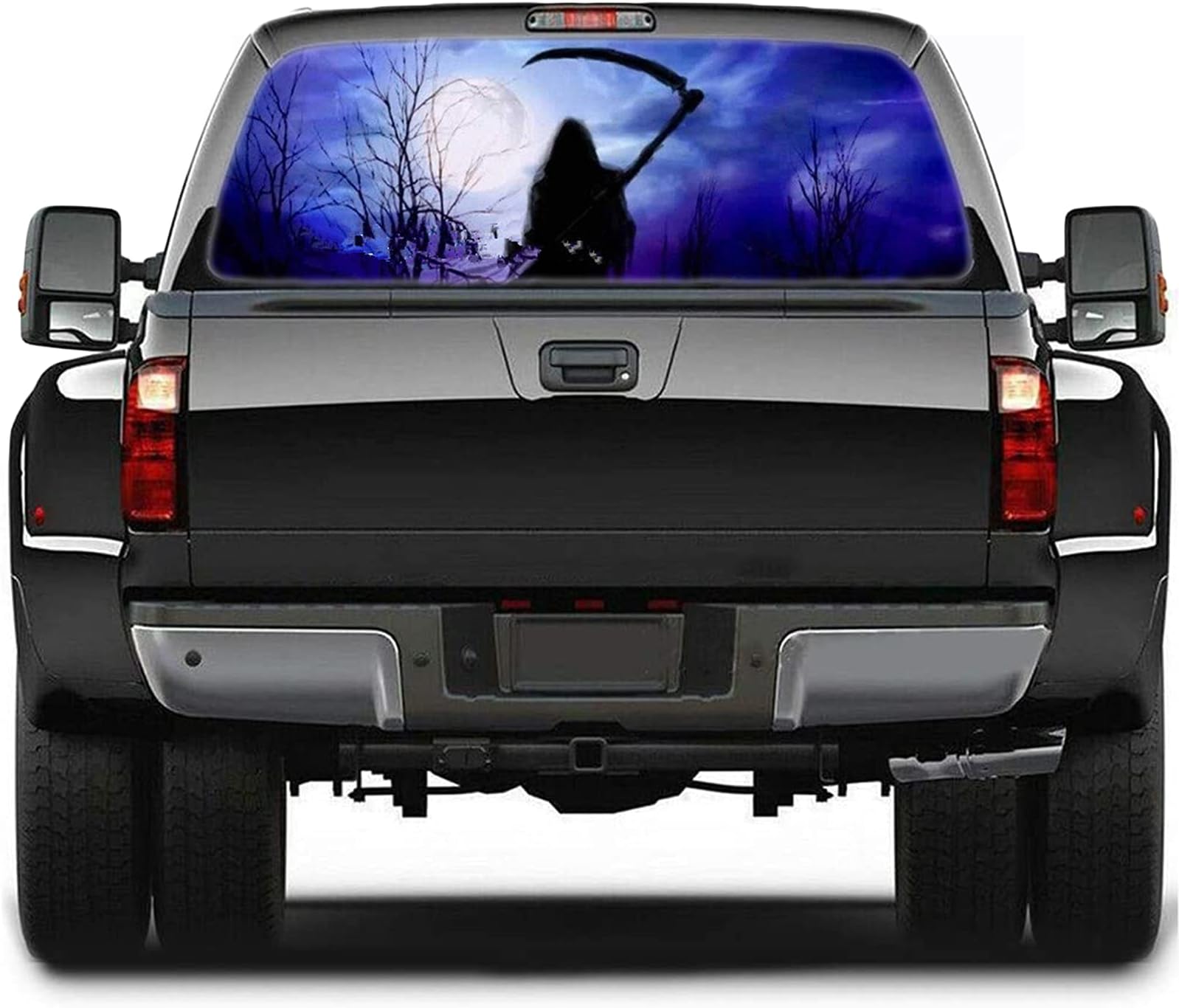 Rear Window Decal for Trucks, Grim Reaper Rear Window Decal Sticker Car SUV Van, Wrap Graphic Perforated See Through Universal Car Stickers,53x14 inch