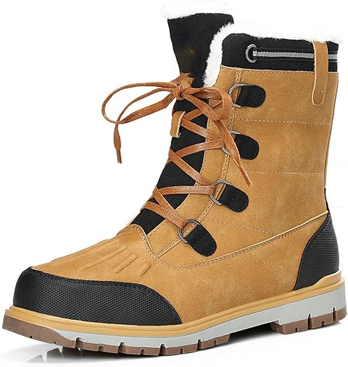 Mens Boots Winter Snow Boots Plush Adult Fashion Non-slip Casual Boots Waterproof Mid-calf Men's Keep Warm Boots (Color : Brown fur 1-3, Size : Size 11-US)