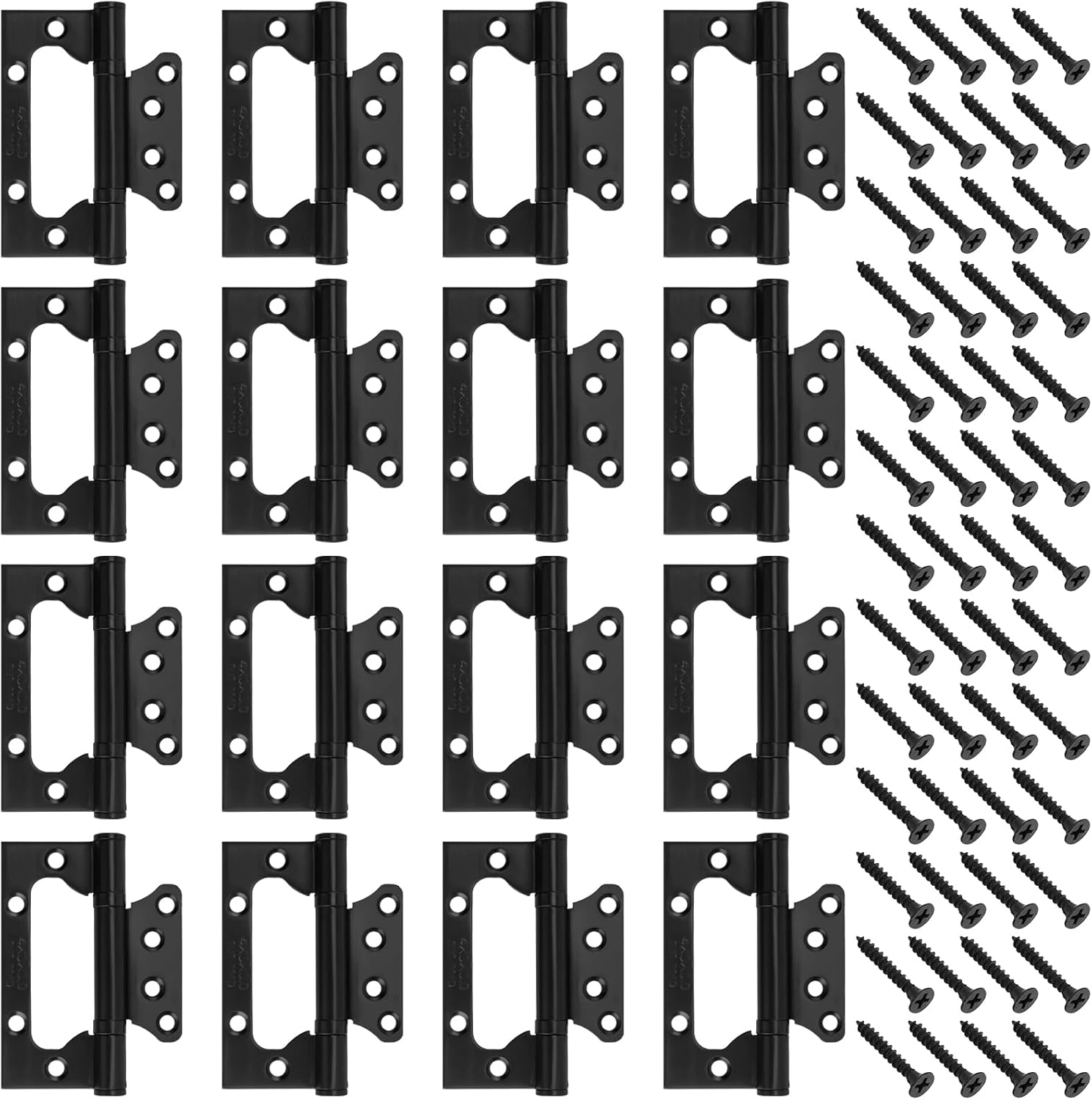 FUNSUEI 16 PCS 4 x 3 Inches Black Non Mortise Door Hinges, Stainless Steel Door Hinges, Mobile Home Door Hinge with Screws for Window, Furniture, Wooden Boxes, Cupboard