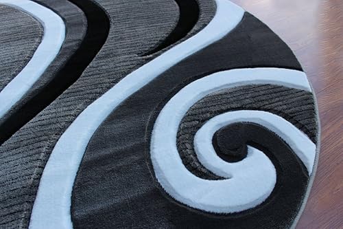 Miniatura 5 de Masada Rugs, Sophia Collection - Alfombra tallada a mano, moderna, contemporánea, gris, blanco y negro (8 pies x 8 pies), redonda