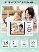 Vista 3 de Cámara digital para niños 1080P Cámara de vlog con 64GB, cordón, zoom 16X anti-shake, lector de tarjetas 44MP Cámara compacta portátil de punto