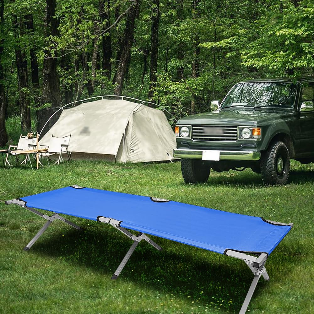 Klappbett (190 x 64 x 42 cm), Belastbar Bis 200 kg, Feldbett klappbar aus Stahlrohr und 600D Oxford-Gewebe, XL Feldbett mit Transporttasche für Camping, Garten, Büro und Reisen (Blau)