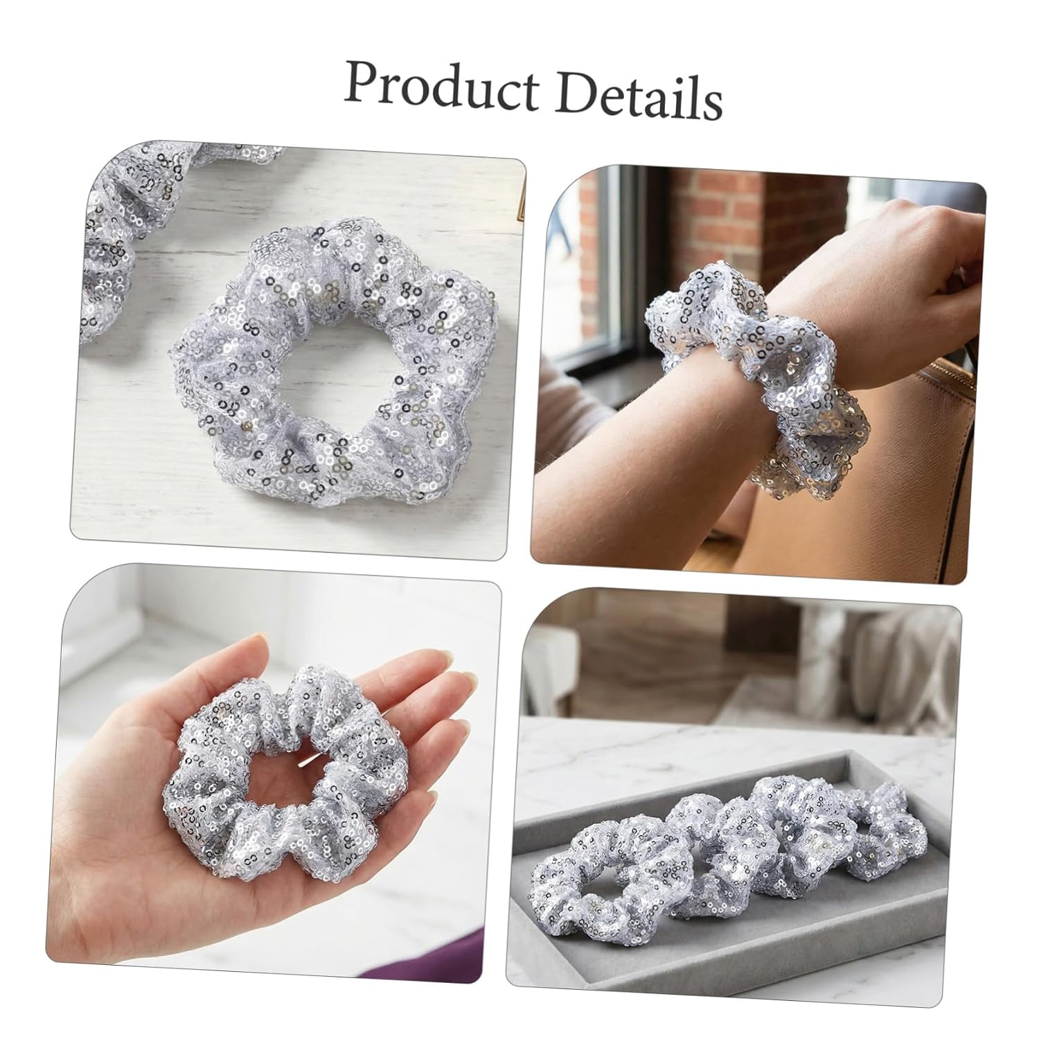Glitter Fabric Sequin Hair Ties Xmas 4pcs Fish Scale image 3