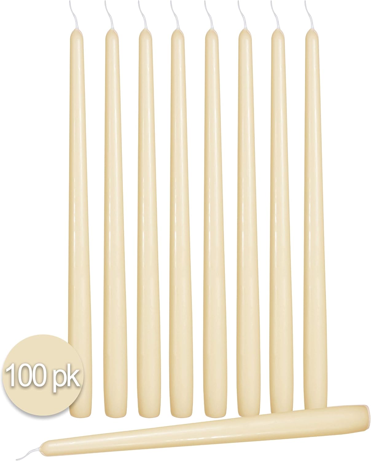 Ner Mitzvah 100 Pack Tall Taper Candles - 12 Inch Cream Dripless, Unscented Dinner Candle - Paraffin Wax with Cotton Wicks - 10 Hour Burn Time
