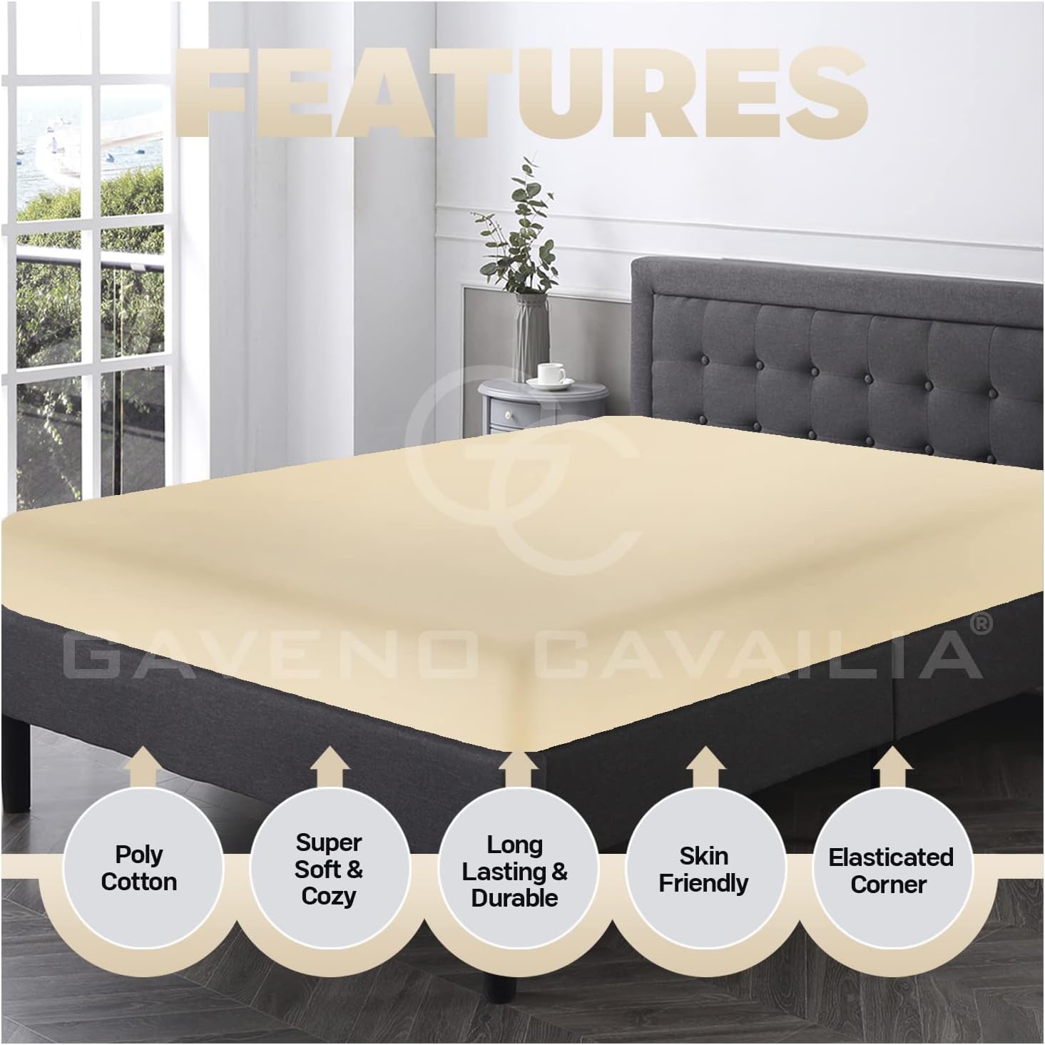 Extra Deep Fitted Sheets Super King - 16"/ 40 CM Plain Dyed Polycotton Deep Pocket Bed Sheet - Elastic Corner Cream Bedding Sheet - Image 4