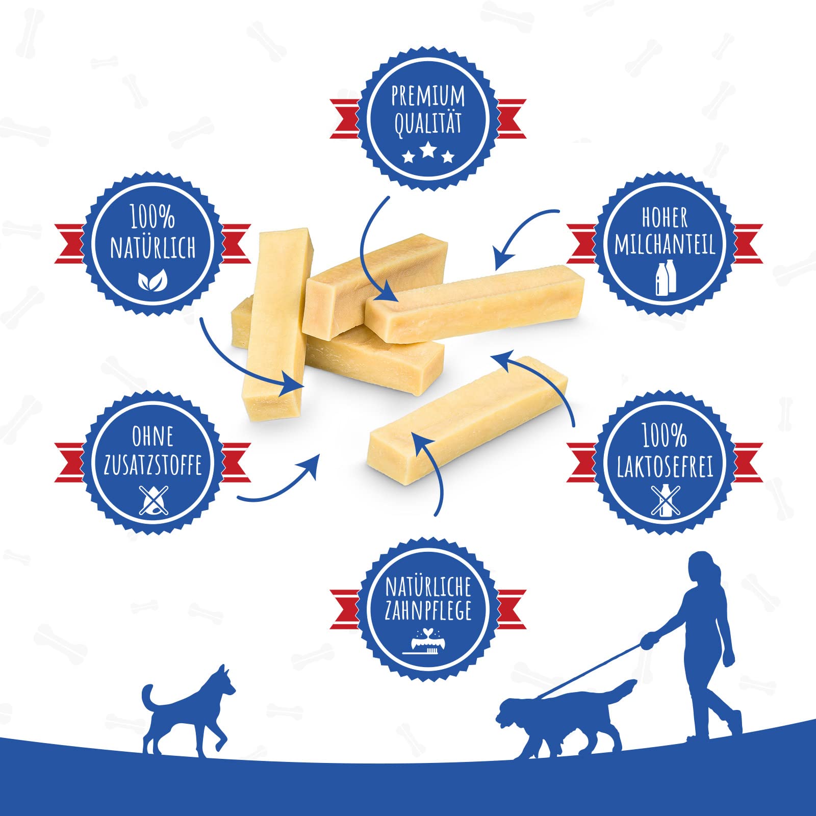 Kaukäse für Hunde | 5 * 90 Gramm | Käseknochen | Beschäftigung & Belohnung | Käsestange | Harter Yak Käse Hund | Himalayan Cheese Bones | Langer Kauspaß