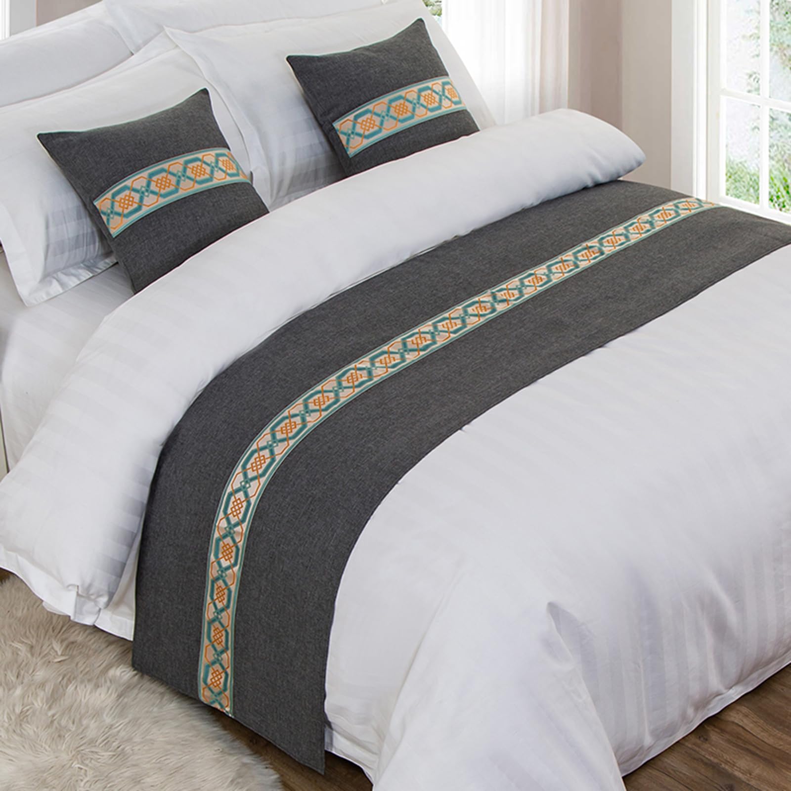 QRGMKL Graphic Print Bed Runners King Size, Luxury Bed Scarf Double Bedspread for Bedroom Hotel Home Decoration-Dark Gray||180X50cm for 1.2m Bed