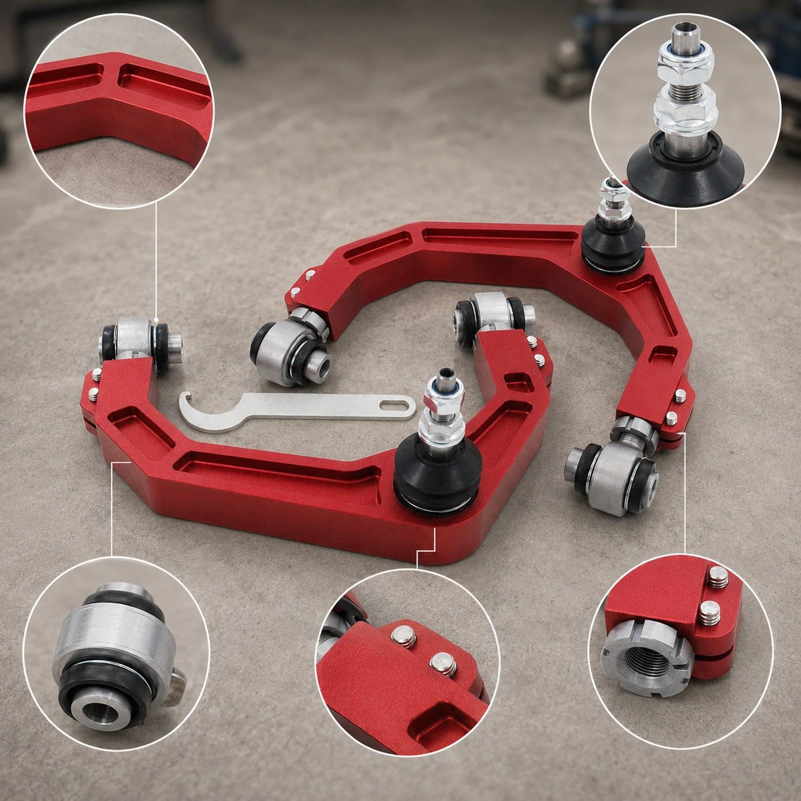 Kit de 2 Brazos de Control Superiores, Accesorios de Repuesto para Automóviles, Amortiguador Perforado de Aluminio Billet, Apto para, 1500, Rojo