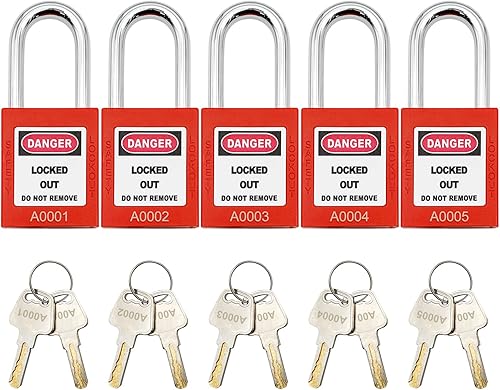 Vista 10 de SAFBY Loto - Candados seguros con 10 llaves para estaciones y dispositivos de bloqueo (amarillo, clave diferente)