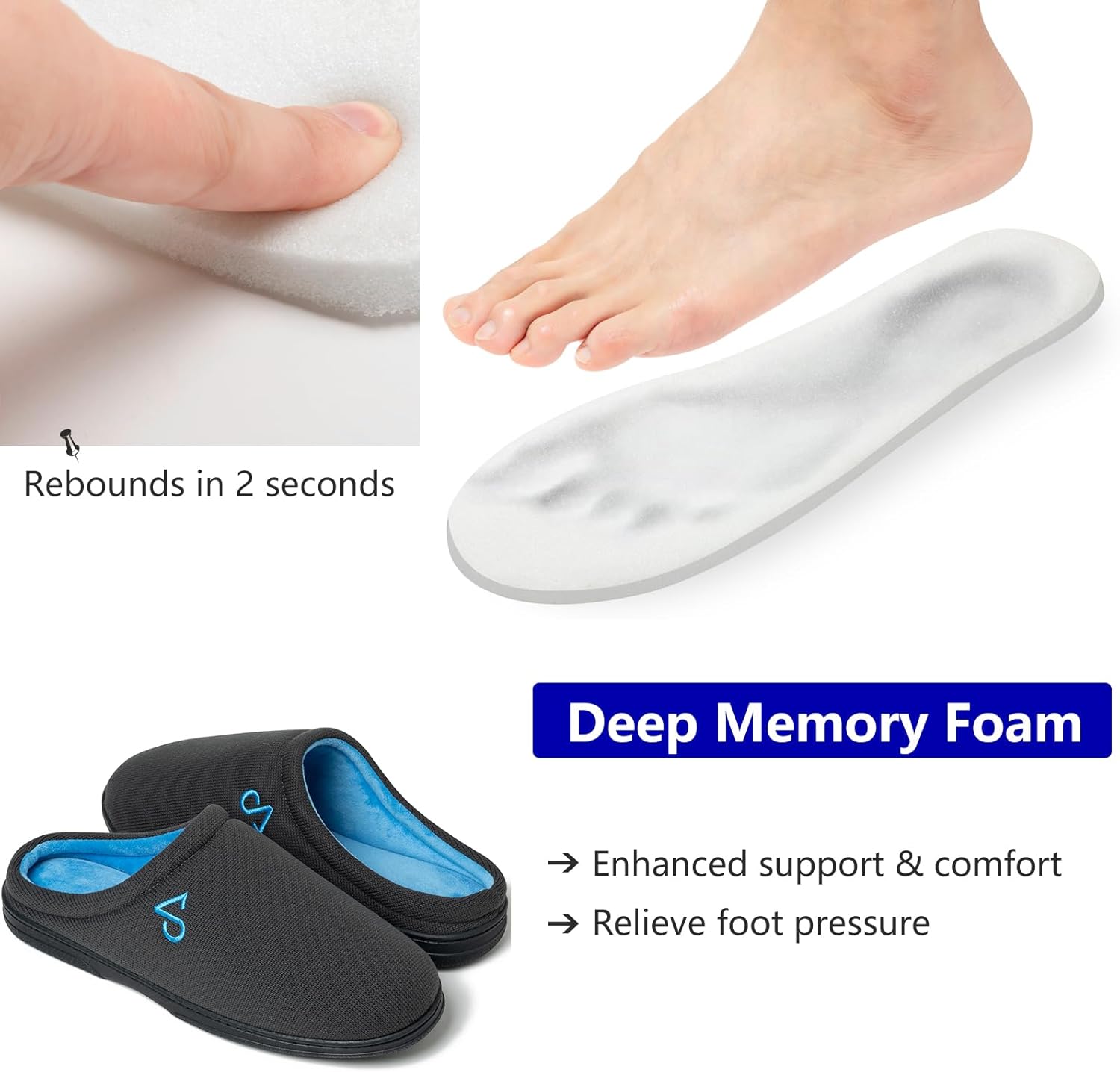 Men's Cozy House Slippers Indoor Shoes Memory Foam Insoles & Rubber Soles - Image 2