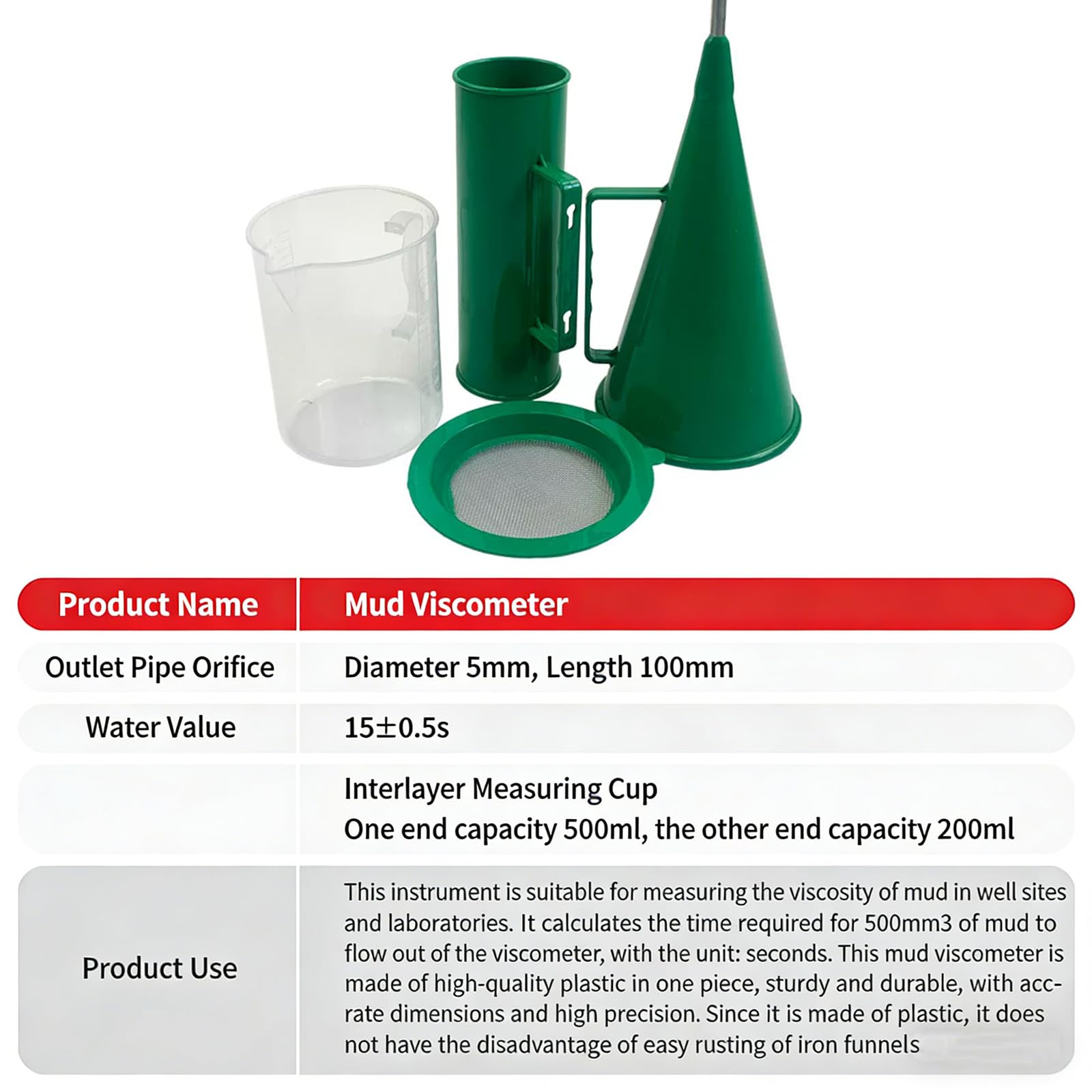Kit de viscosímetro para análisis de laboratorio, hidrómetro portátil de 3 piezas y probador de lodos, incluye caja de aluminio, reómetro preciso para pruebas de contenido de barro y arena
