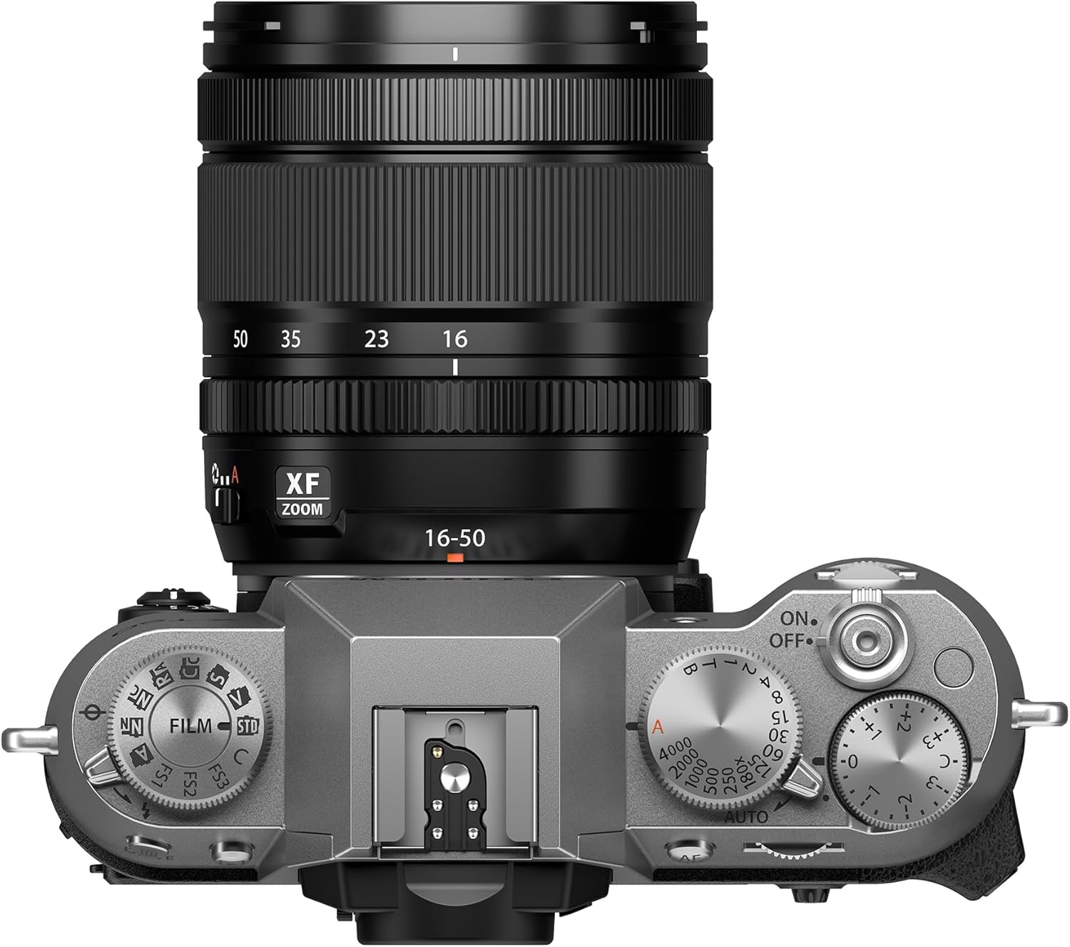 Fujifilm X-T50 Mirrorless Digital Camera, top view showing dials
