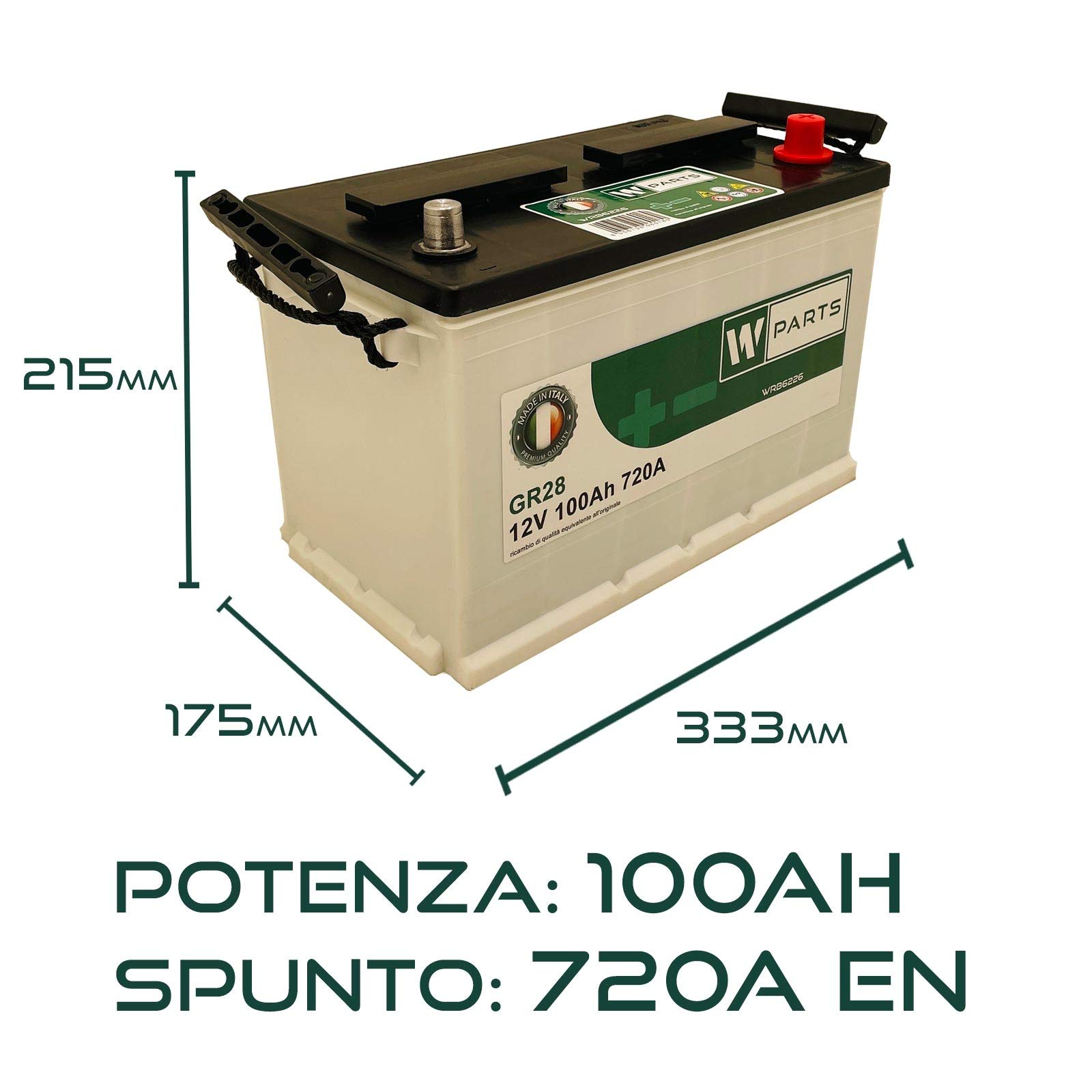 BATTERIA AUTO 100 Ah - 720A +DX | Garanzia Italia | 333x175x215 | 100Ah | G28100