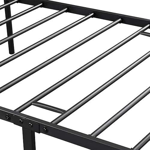 Miniatura 71 de Topeakmart Base de cama de metal negro con cabecero, base de colchón, cama de plataforma, base de cama con listones, tamaño individual Negro -,Blanco
