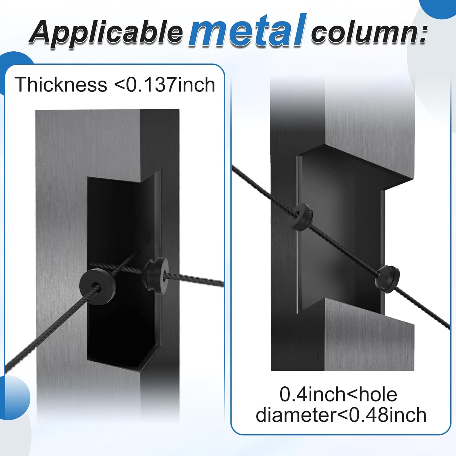 300 Pack Cable Railing Kit Rubber Grommets Protector Sleeve, Black 1/8" Post Protector Sleeves for 5/32" 3/16" Wire Rope, Deck Kit for Indoor Outdoor Metal Posts